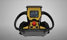 Potain HUP 32-27 operator remote with integrated display and emergency stop for precise control.